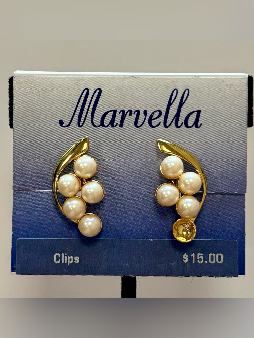 MARELLA Gold Tone Faux Pearl Cluster Clip-On Earrings White Round Simulated NWT